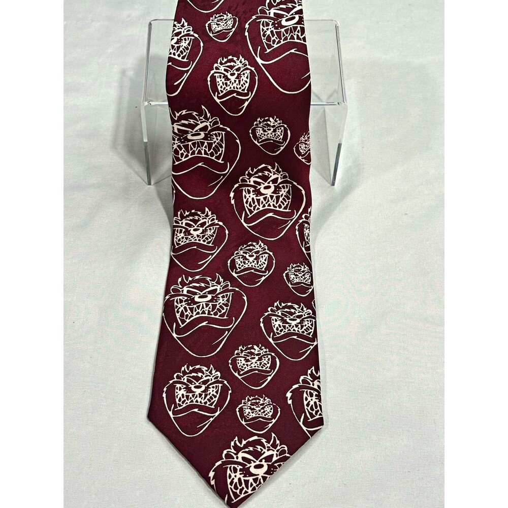 Vintage 1996 Looney Tunes Taz Tasmanian Devil Burgundy Novelty Tie Warner Bros